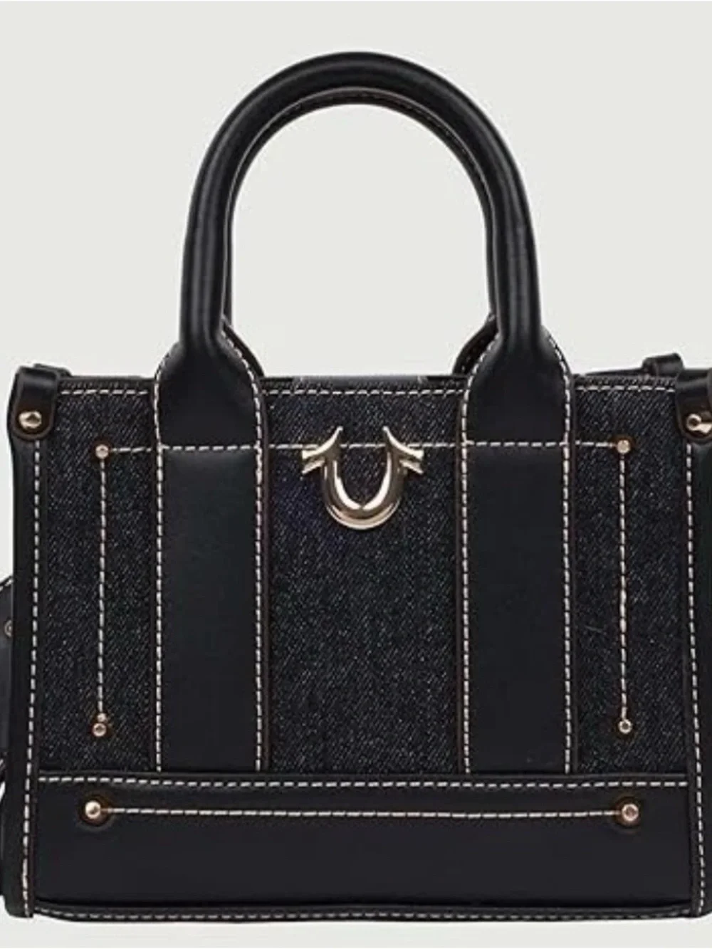 NWOT!  TRUE RELIGION Structured Black Denim Logo Crossbody Mini Tote